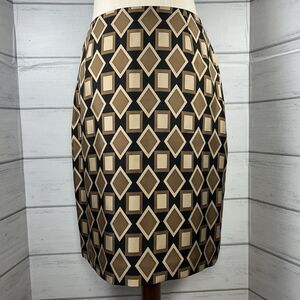 Vintage 90s Ann Taylor Women's Size 6 Geometric 100% Silk Pencil Skirt Brown
